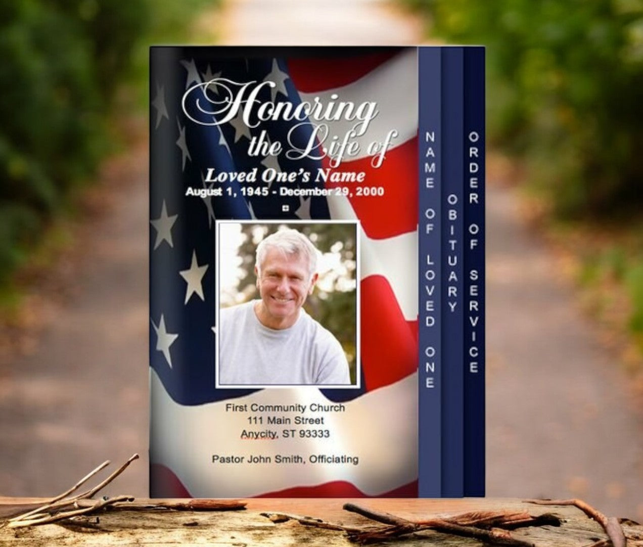 US Flag 8-Sided Graduated Funeral Program Template