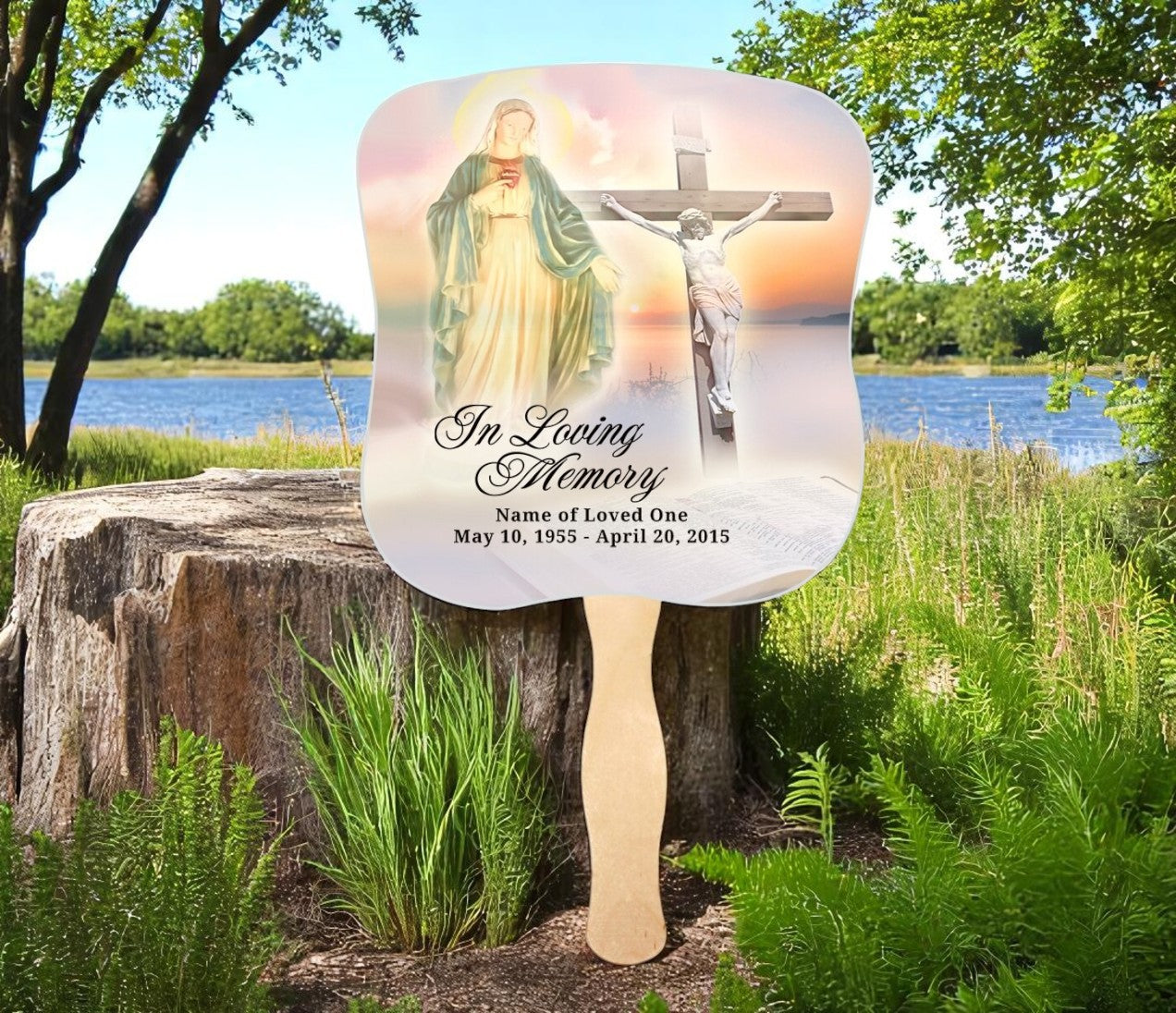 Vision Memorial Fan With Wooden Handle (Pack of 10)