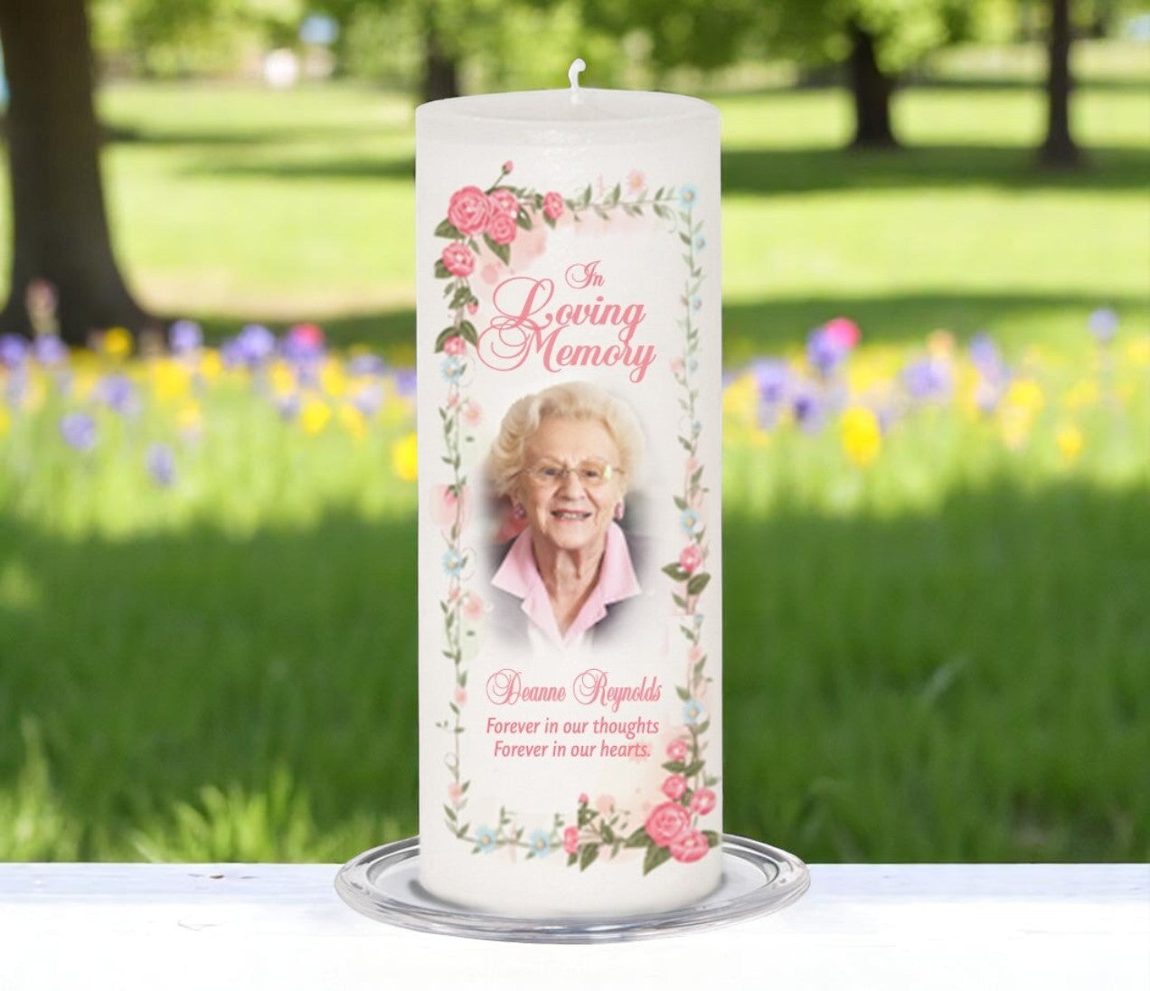 Blush Personalized Wax Pillar Memorial Candle