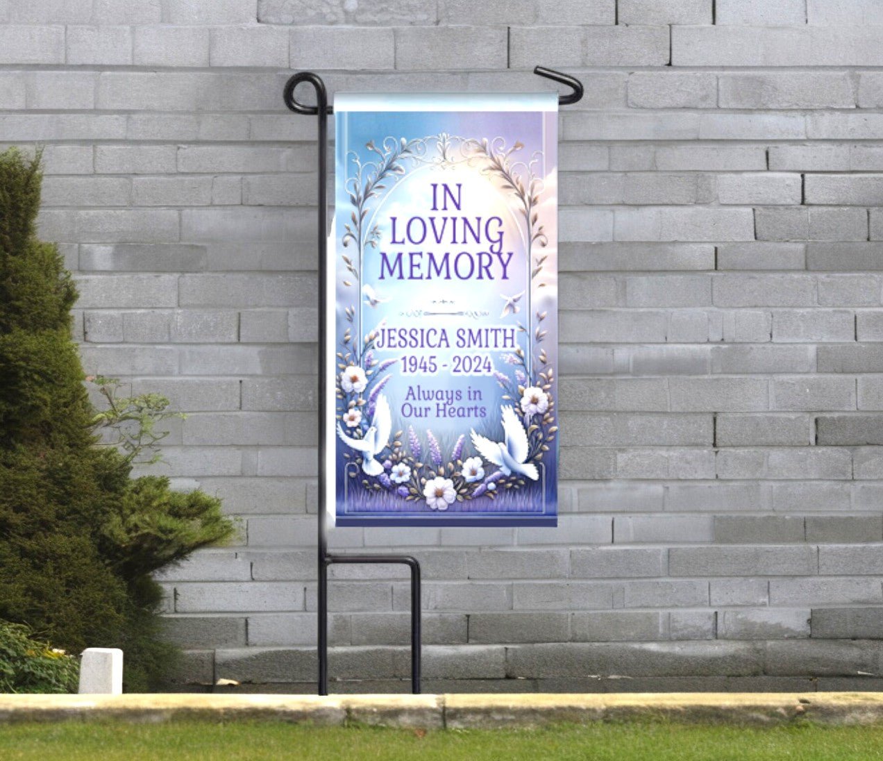 White Doves Memorial Garden or Cemetery Flag - Funeral Program - Site Funeral Programs & Templates