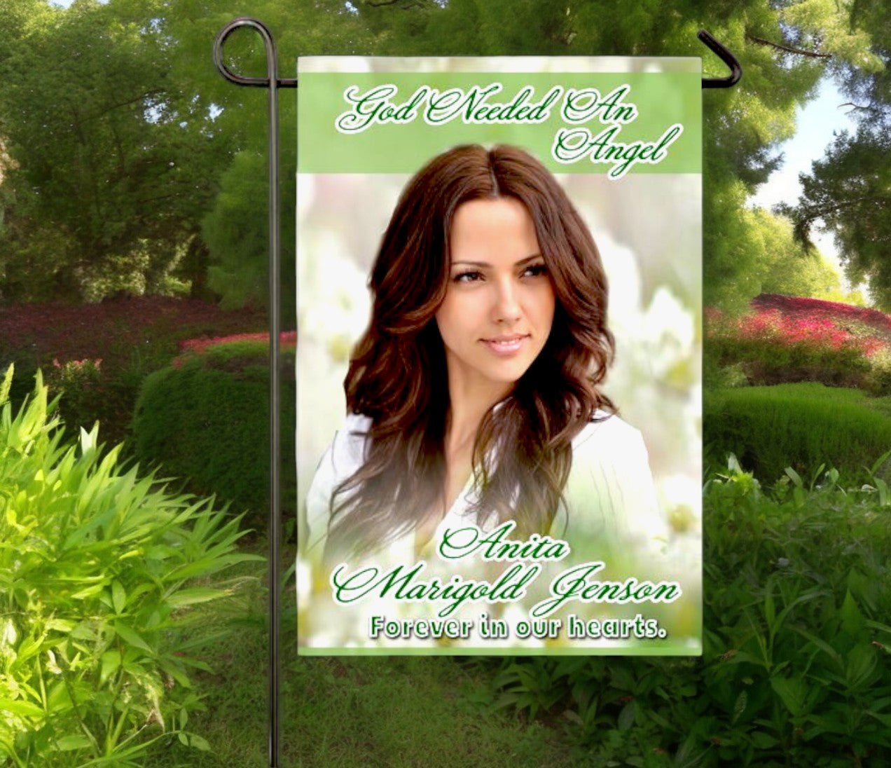 White Flowers Personalized Memorial Garden Flag - Funeral Program - Site Funeral Programs & Templates