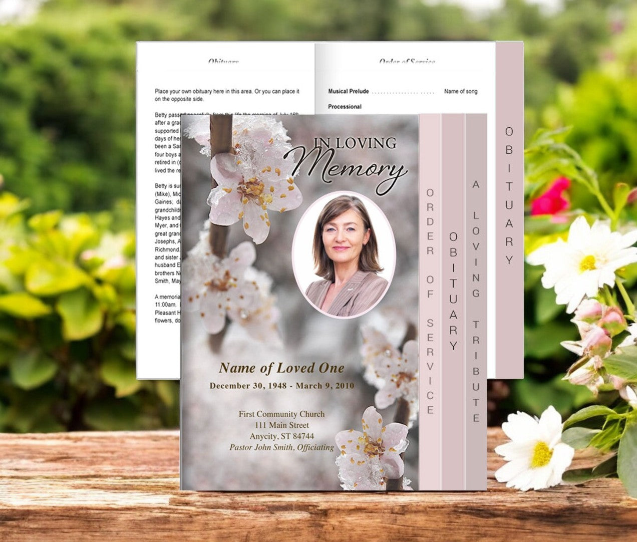 Winter 8-Sided Graduated Funeral Program Template