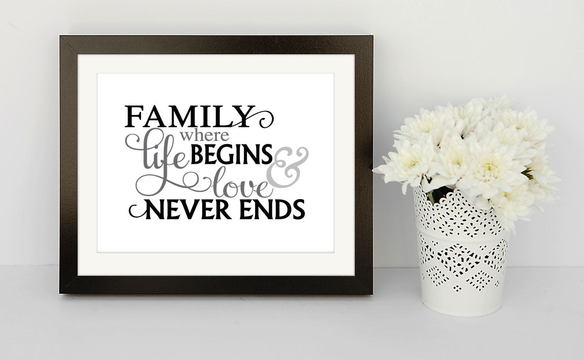 Family Begins Word Art Title.