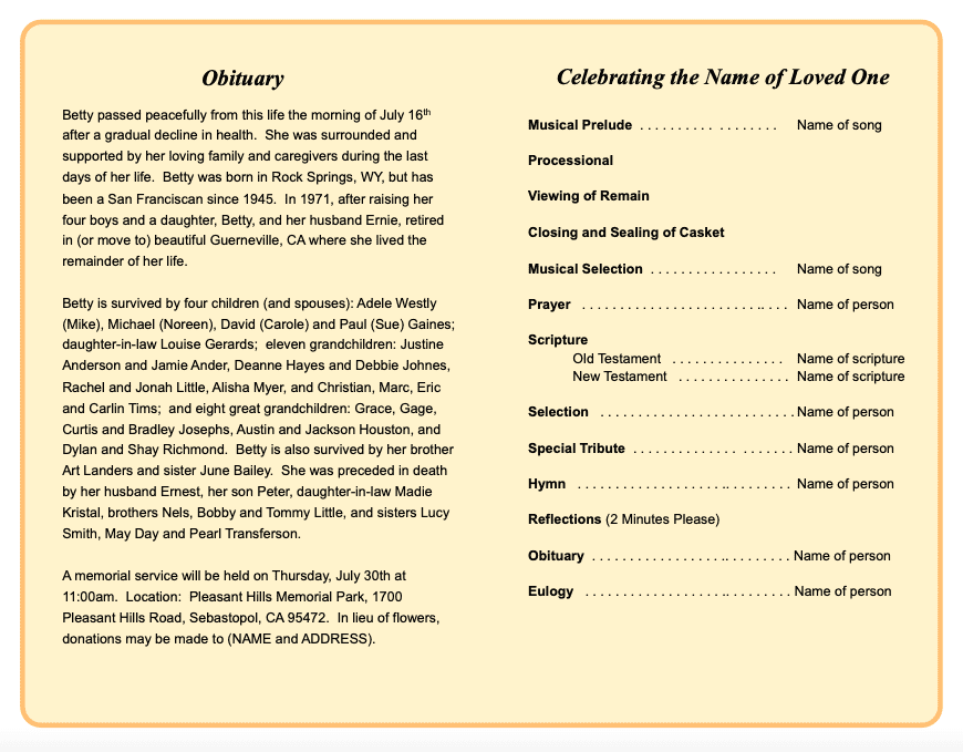Joyful Funeral Program Template.
