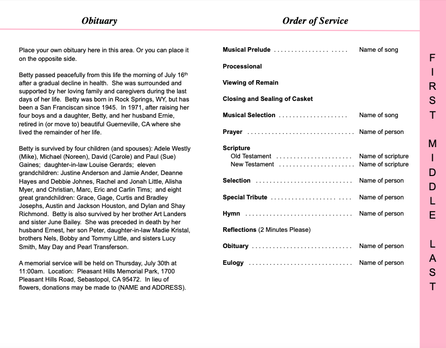 Joyful 4-Sided Graduated Funeral Program Template.