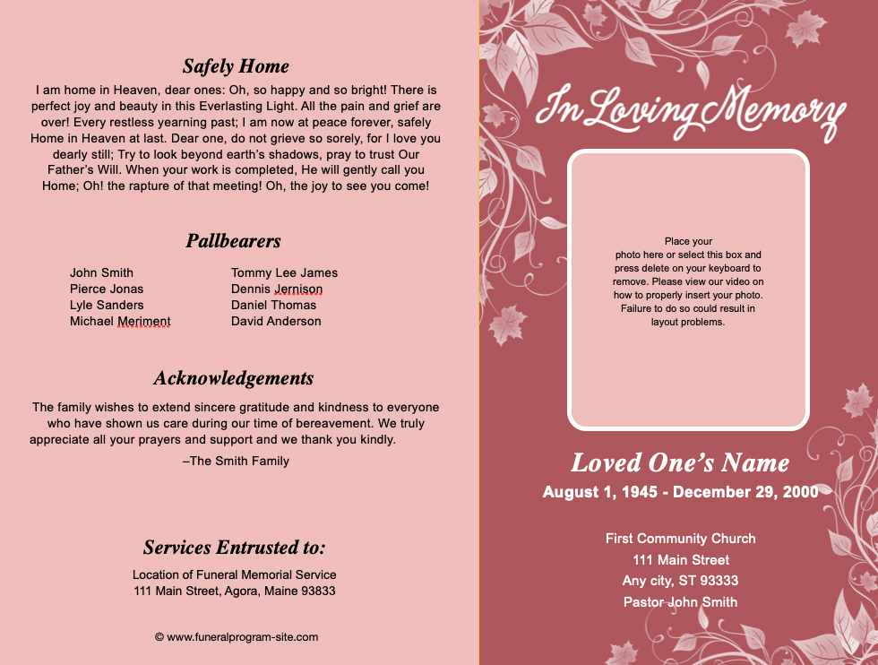 Simplier 4-Sided Graduated Funeral Program Template.