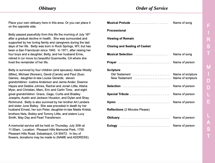 Winter 4-Sided Graduated Funeral Program Template.