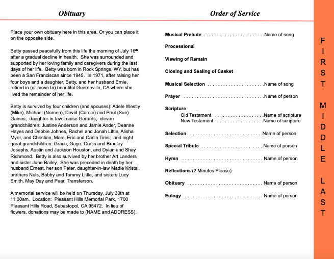 Valley 4-Sided Graduated Funeral Program Template.