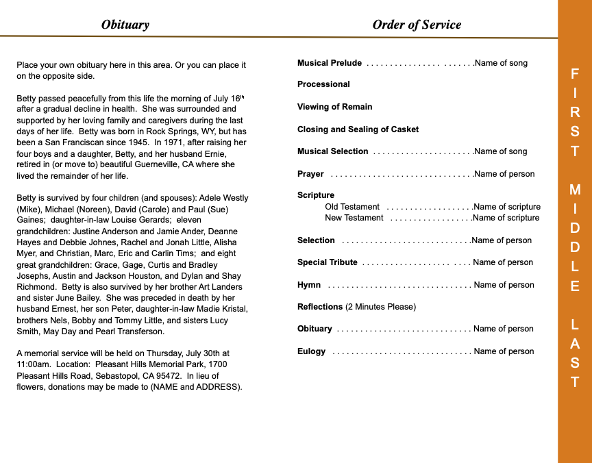 Vision 4-Sided Graduated Funeral Program Template.