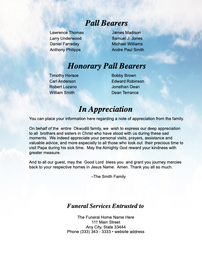 Celebration of Life Magazine Style Funeral Booklet Template.