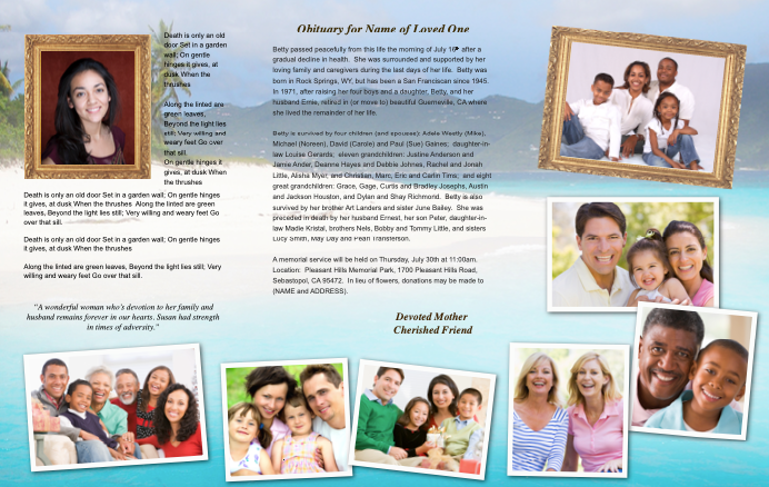 Caribbean Trifold Funeral Brochure Template.