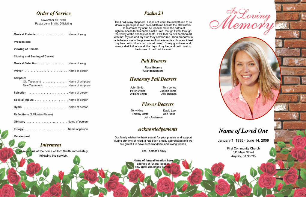 Austere Trifold Funeral Brochure Template.