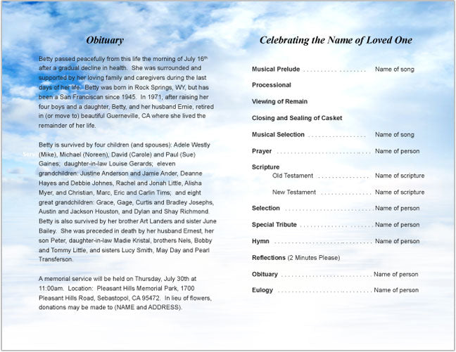 Assurance Funeral Program Template.