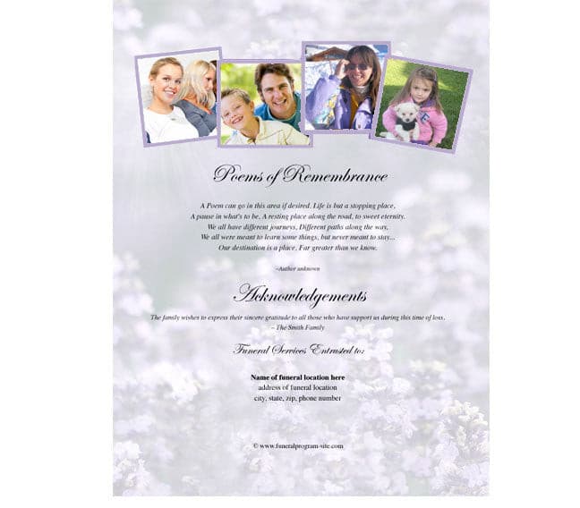 Lilac Funeral Flyer Half Sheets Template.