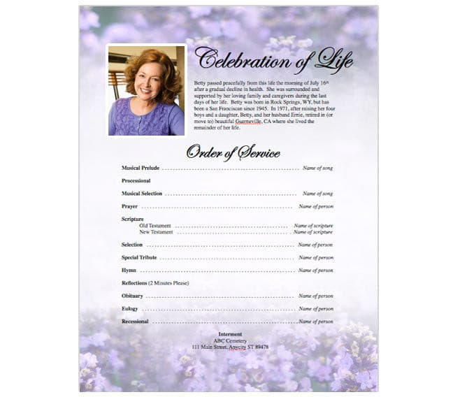 Lilac Funeral Flyer Half Sheets Template.