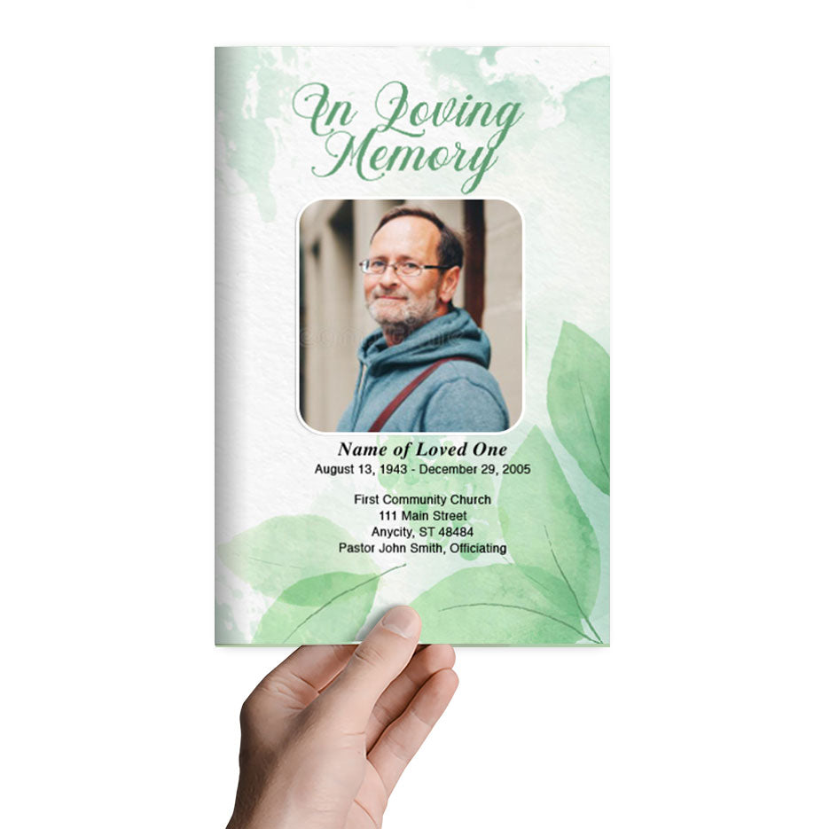 Green Leaf Funeral Program Template.