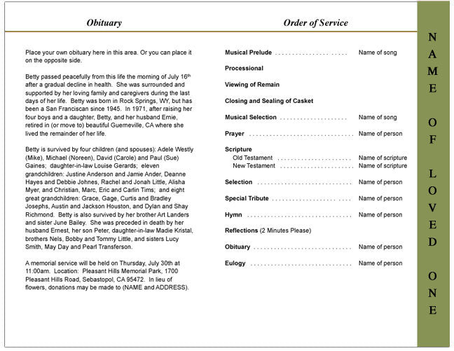 Serenity 4-Sided Graduated Funeral Program Template.