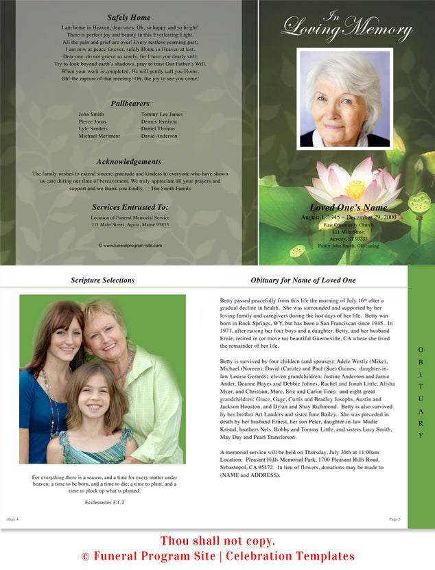 Lotus 4-Sided Graduated Funeral Program Template.