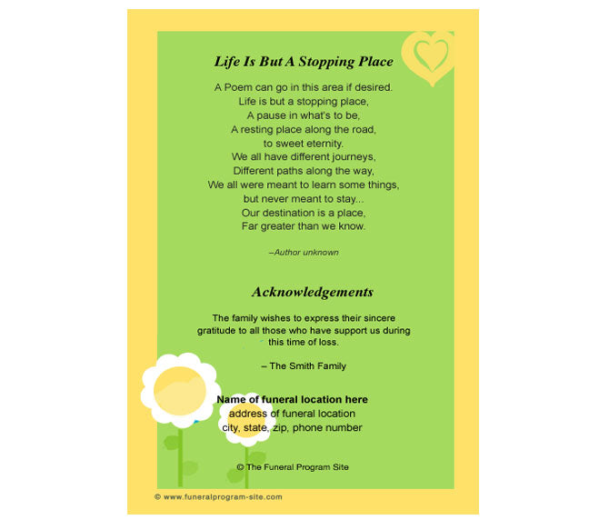 Playful 4-Sided Graduated Funeral Program Template.