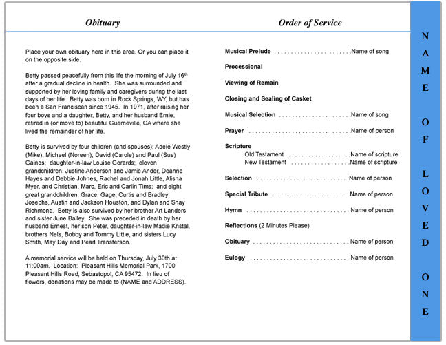 Ivory 4-Sided Graduated Funeral Program Template.