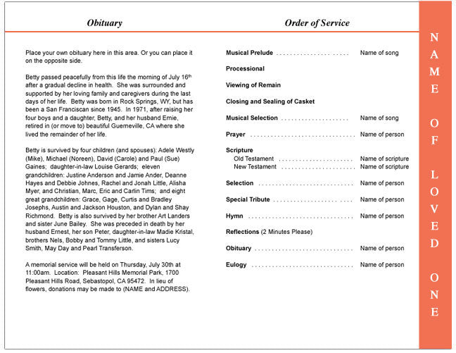 Poncho 4-Sided Graduated Funeral Program Template.