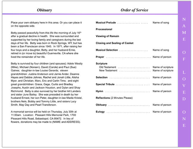 Amethyst 4-Sided Graduated Funeral Program Template.
