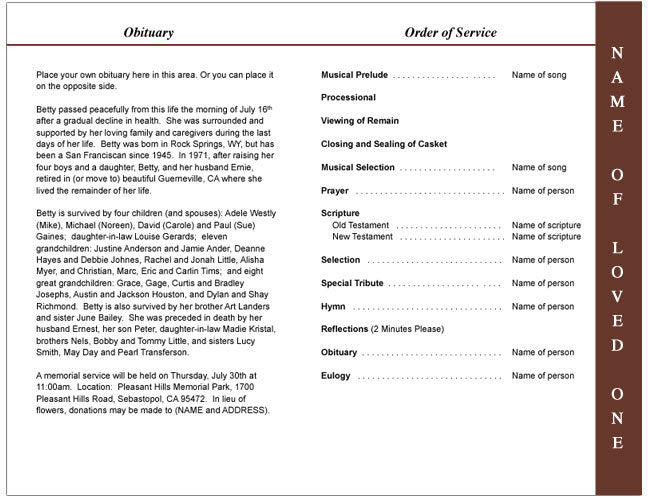Remebrance 4-Sided Graduated Funeral Program Template.