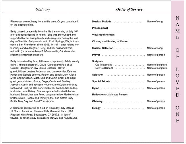 Lovely 4-Sided Graduated Funeral Program Template.