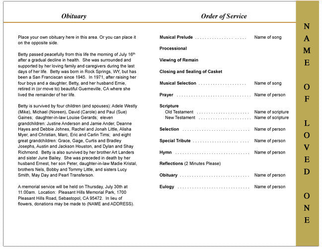 Musical 4-Sided Graduated Funeral Program Template.
