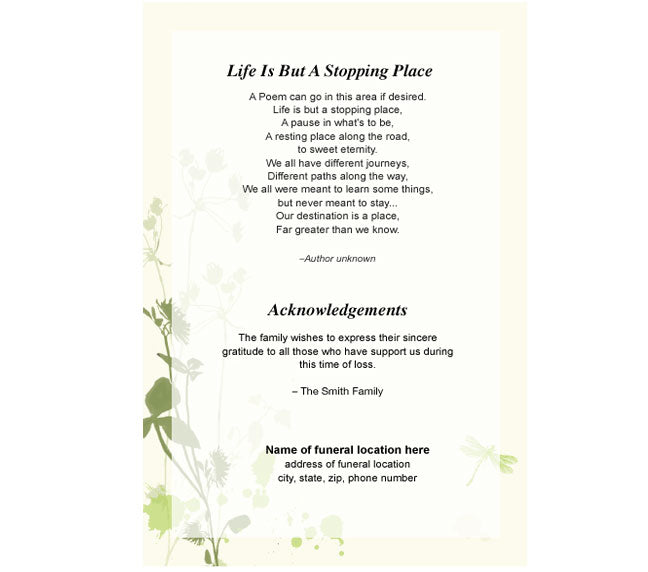 Dragonfly 8-Sided Graduated Funeral Program Template.
