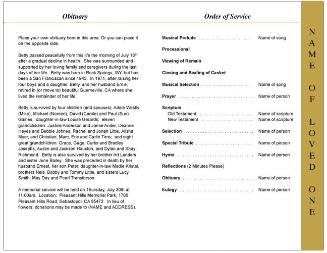Goldenrod 4-Sided Graduated Funeral Program Template.