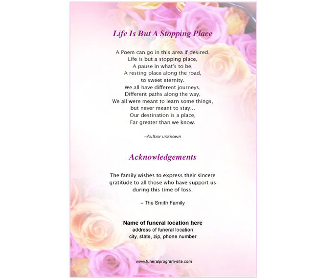 Coral 4-Sided Graduated Funeral Program Template.