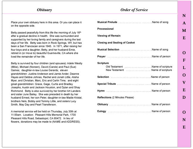 Coral 4-Sided Graduated Funeral Program Template.