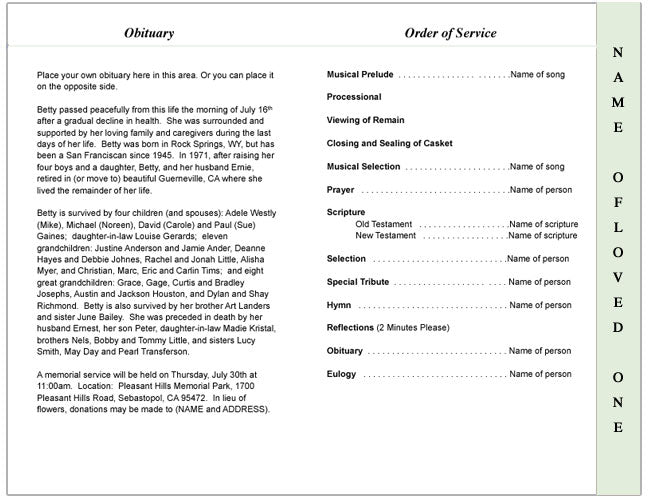 Modern Dove 4-Sided Graduated Funeral Program Template.