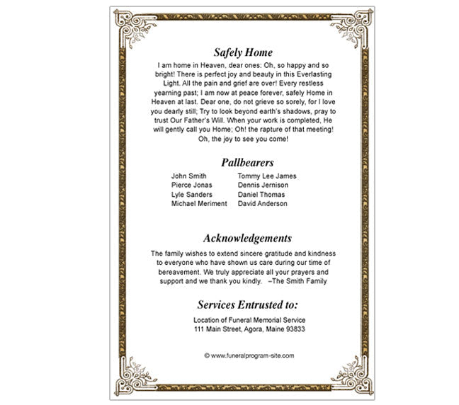 Bethany 4-Sided Graduated Funeral Program Template.