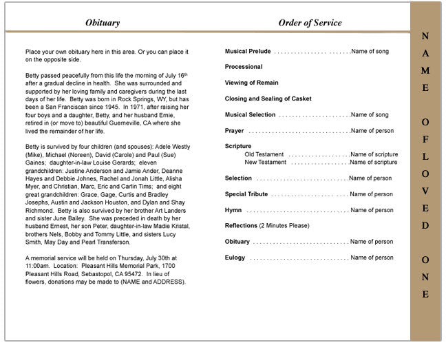 Bethany 4-Sided Graduated Funeral Program Template.