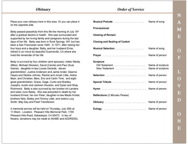 Topaz 4-Sided Graduated Funeral Program Template.