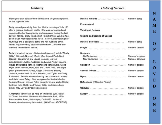 Navy 4-Sided Graduated Funeral Program Template.
