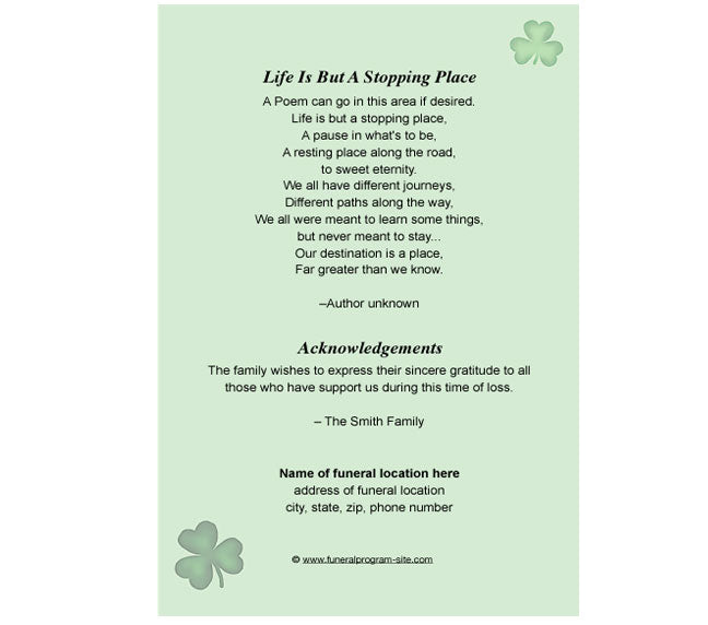 Shamrock 4-Sided Graduated Funeral Program Template.