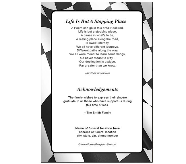 Racing 4-Sided Graduated Funeral Program Template.