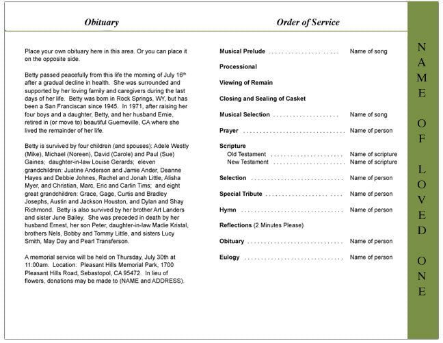 Country 4-Sided Graduated Funeral Program Template.
