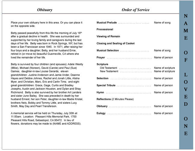 Quilt 4-Sided Graduated Funeral Program Template.