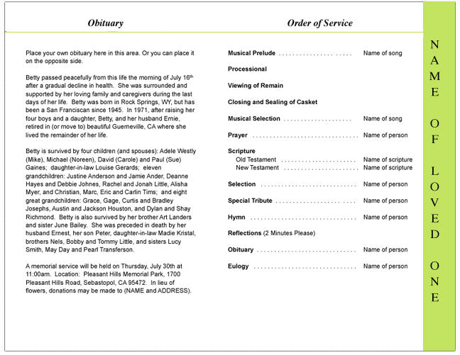 Daffodils 4-Sided Graduated Funeral Program Template.