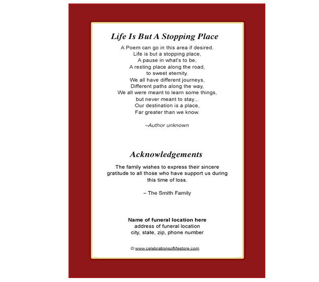 Ruby 4-Sided Graduated Funeral Program Template.