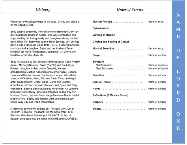 Train 4-Sided Graduated Funeral Program Template.