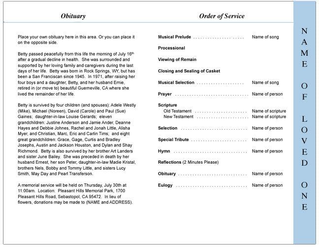 Eve 4-Sided Funeral Graduated Program Template.