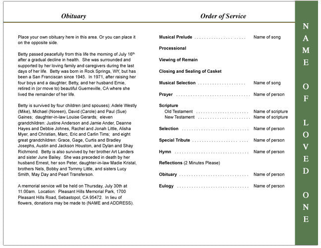 Spirit 4-Sided Graduated Funeral Program Template.