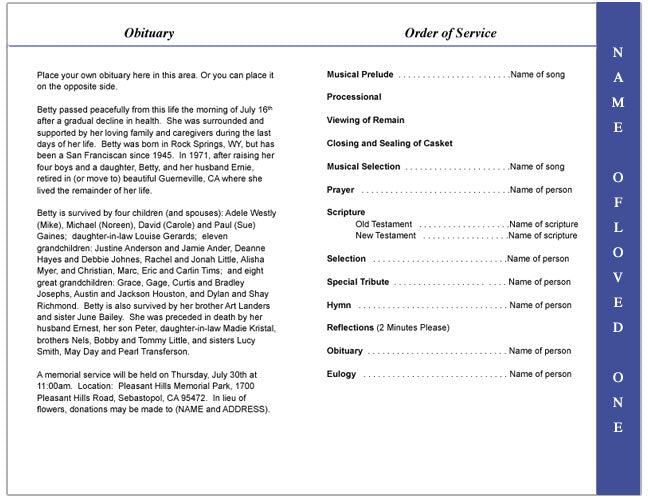 Chef 4-Sided Graduated Funeral Program Template.