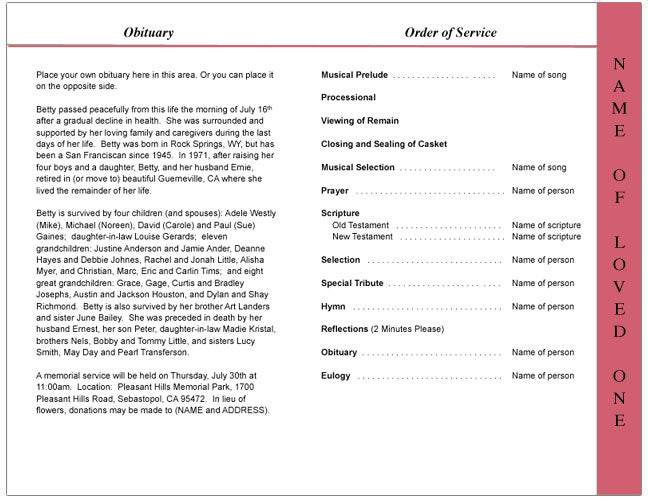 Austere 4-Sided Graduated Funeral Program Template.