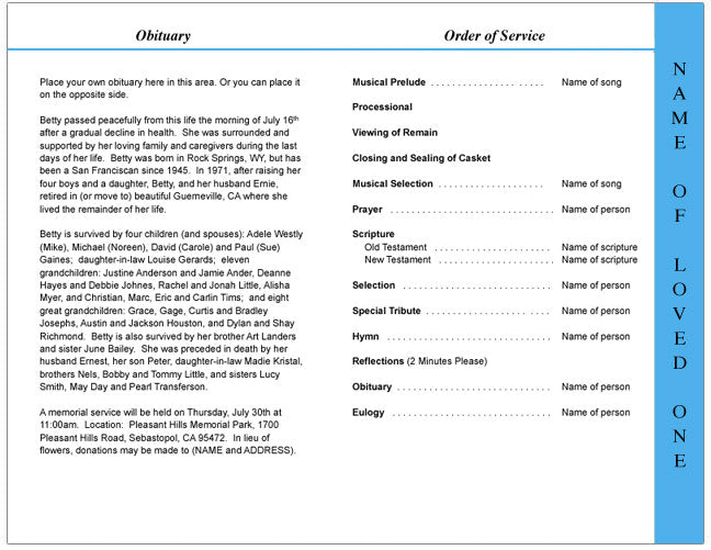 Bowling 4-Sided Graduated Funeral Program Template.